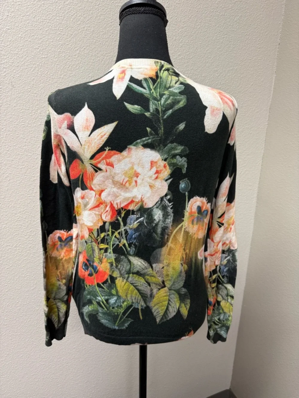 Ted Baker Floral Sweater Black Multi Long Sleeve Knit Pullover Top 2
